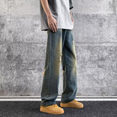 Men Jeans Summer Vintage Vibe Ripped Wide Leg Pants